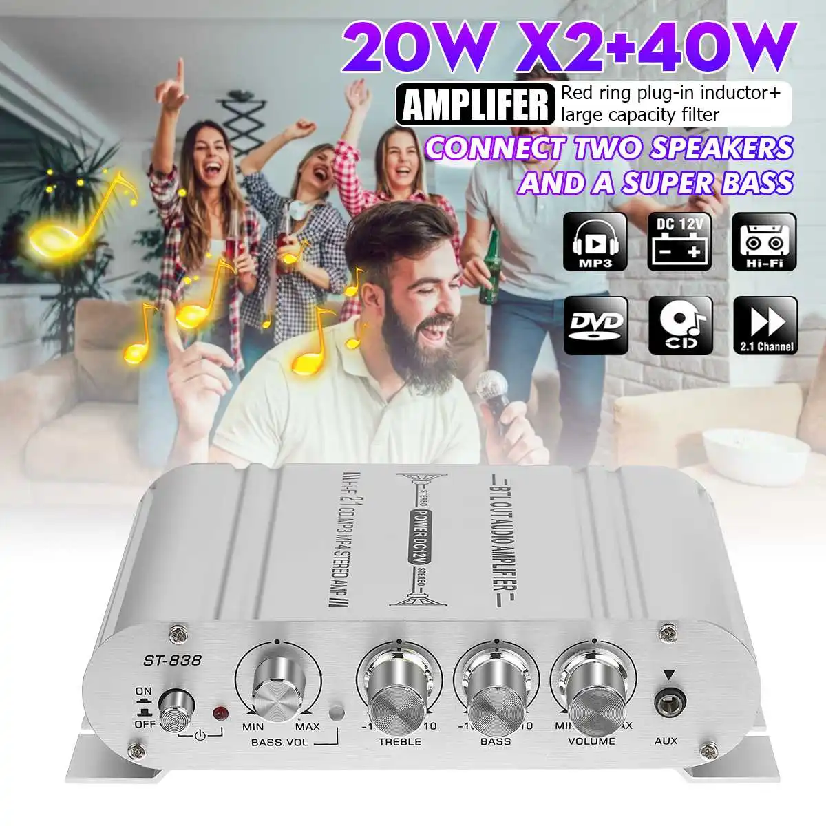 Mini Digital buthtooth Car Power Amplifier Class D Subwoofer 2.1CH 40W 2x20W Hi-Fi MP4 Stereo Booster DVD Home BASS Audio Player
Mini Digital buthtooth Car Power Amplifier Class D Subwoofer 2.1CH 40W 2x20W Hi-Fi MP4 Stereo Booster DVD Home BASS Audio Player