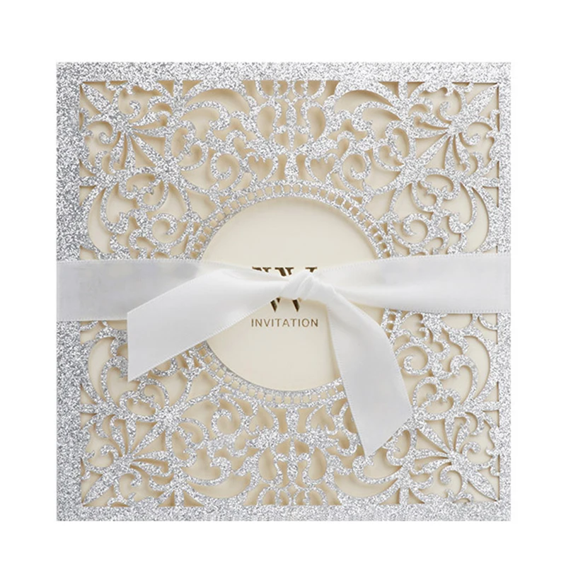50pcs Glitter Paper Laser Cut Wedding Invitation Card Square Greeting Cards Customized With Ribbon Party Wedding Decoration
50pcs Glitter Paper Laser Cut Wedding Invitation Card Square Greeting Cards Customized With Ribbon Party Wedding Decoration