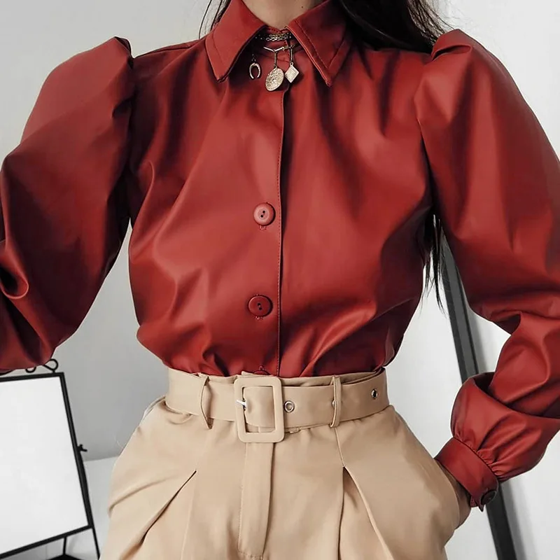 Women Jacket Vintage Faux Leather Women Tops Matte PU Long Puff Sleeve Casual Shirt Female 2020 Spring High Street Womens Blouse
Women Jacket Vintage Faux Leather Women Tops Matte PU Long Puff Sleeve Casual Shirt Female 2020 Spring High Street Womens Blouse