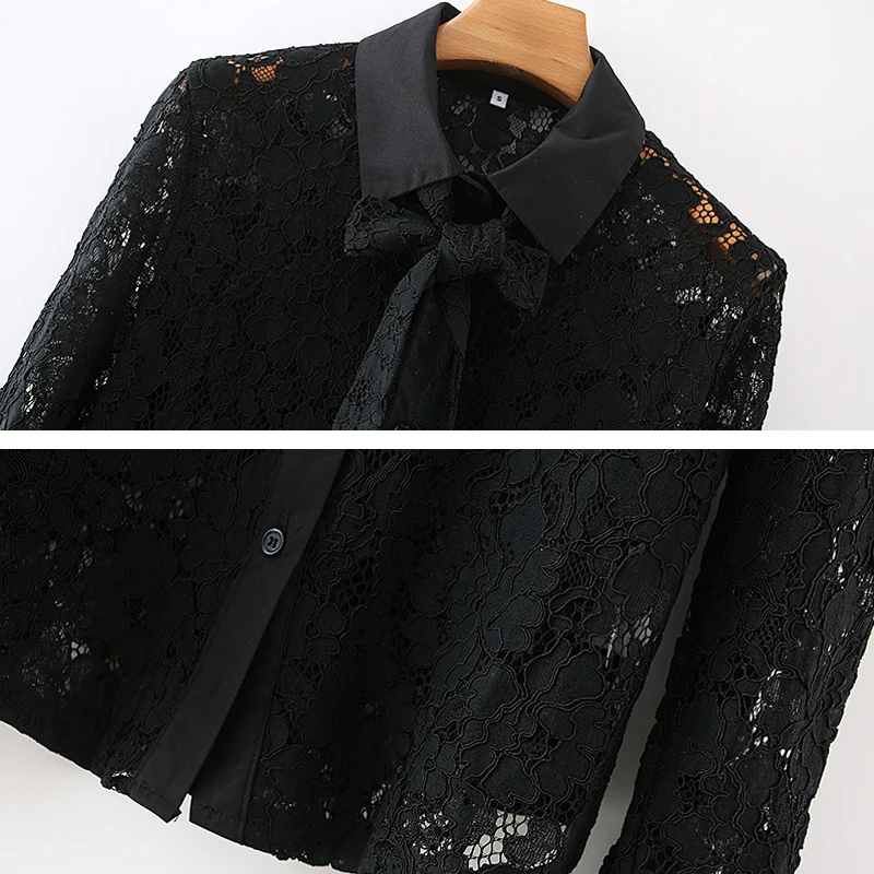 Spring Autumn Women Black lace blouse Sexy 2021 Cotton Turn down collar Female shirt Loose Elegant Ladies top Blusas YNZZU 1T052
Spring Autumn Women Black lace blouse Sexy 2021 Cotton Turn down collar Female shirt Loose Elegant Ladies top Blusas YNZZU 1T052