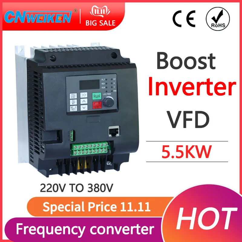 

VFD 5.5KW Single Phase 220V to 380V 0.75kw 1.5 kw 2.2kw 4kw 5.5kw 7.5kw Variable Frequency Inverter ac drive