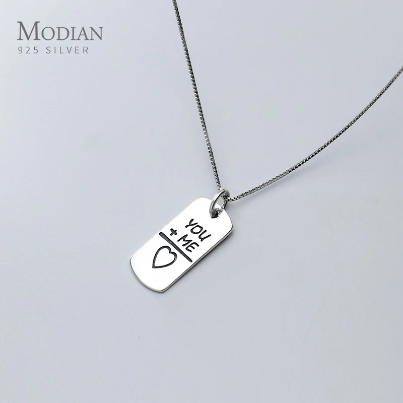 Цепочка MODIAN из чистого стерлингового серебра 925 пробы с подвеской надписью YOU + ME