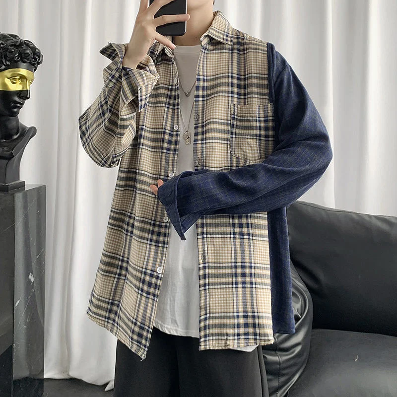 Plaid Shirt Men's Casual Stitching Hit Color Long-sleeved Shirt Men's Clothes Trendy Retro Fashion Coat Spring Autumn Shirts
Plaid Shirt Men's Casual Stitching Hit Color Long-sleeved Shirt Men's Clothes Trendy Retro Fashion Coat Spring Autumn Shirts