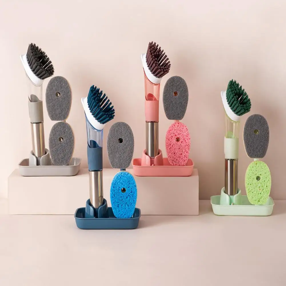 

1 Set Cleaning Brush Detachable Anti-scratch Plastic Refillable Sponge Dishwashing Brush for Dorm