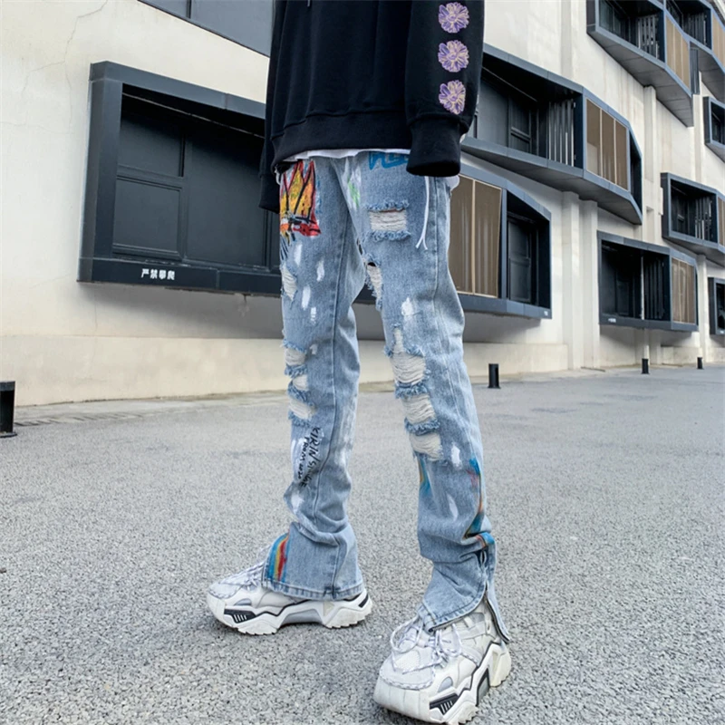 2020 Blue Hole Skinny Jeans Men Streetwear Destroyed Ripped Jeans Homme Hip Hop Graffiti Print Pencil Biker Denim Pants WQ132
2020 Blue Hole Skinny Jeans Men Streetwear Destroyed Ripped Jeans Homme Hip Hop Graffiti Print Pencil Biker Denim Pants WQ132