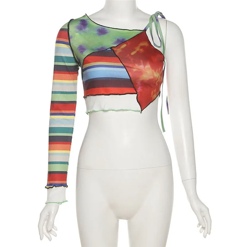 Ahagaga 2021 Short Tees Women T-shirt Multicolor Striped Print Chic One Shoulder Long Sleeve Skinny Female Blusas Casual Tops
Ahagaga 2021 Short Tees Women T-shirt Multicolor Striped Print Chic One Shoulder Long Sleeve Skinny Female Blusas Casual Tops