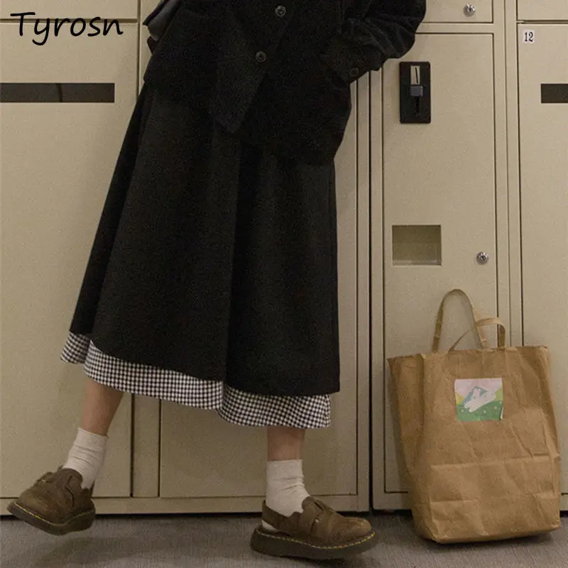 Skirts Women Design Patchwork Plaid Black Midi Skirt Feminine Ulzzang Gentle All-match Streetwear Empire A-line Faldas Stylish
Skirts Women Design Patchwork Plaid Black Midi Skirt Feminine Ulzzang Gentle All-match Streetwear Empire A-line Faldas Stylish