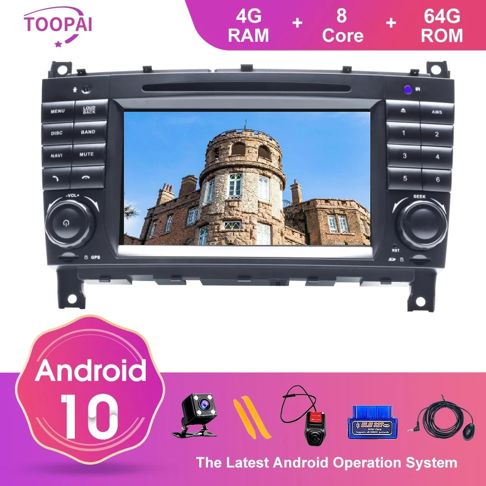 Автомобильный мультимедийный плеер TOOPAI Android 10 для Mercedes Benz W203 CLK200 CLK22 C180 C200 CANBUS 2005