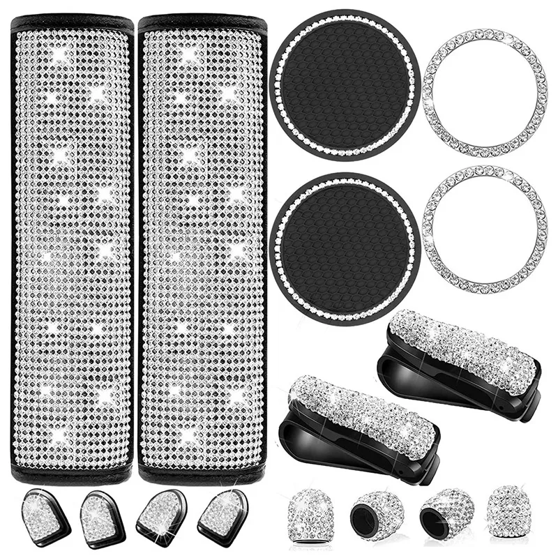 16 Pcs Bling Car Accessories Set, Seat Belt Covers,Bling Glasses Holders,Engine Bling,Cup Coaster, Car Hooks,Tire Valve
16 Pcs Bling Car Accessories Set, Seat Belt Covers,Bling Glasses Holders,Engine Bling,Cup Coaster, Car Hooks,Tire Valve