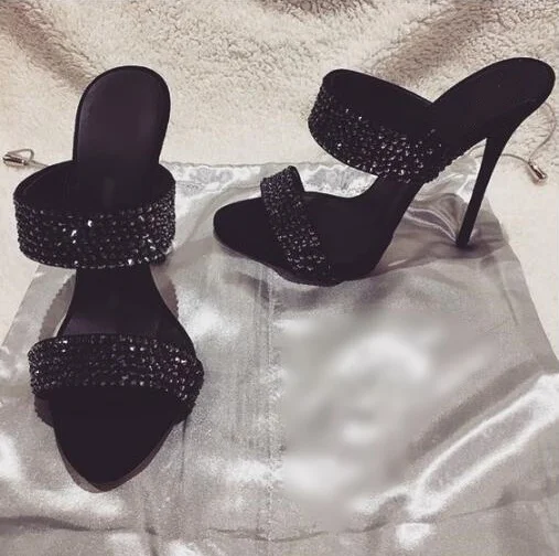Sexy High Heel Mules Black Crystal Peep Toe Ankle High Thin Mules Slippers Female Slip On Sandal Shoes Plus Size 10 Summer
Sexy High Heel Mules Black Crystal Peep Toe Ankle High Thin Mules Slippers Female Slip On Sandal Shoes Plus Size 10 Summer