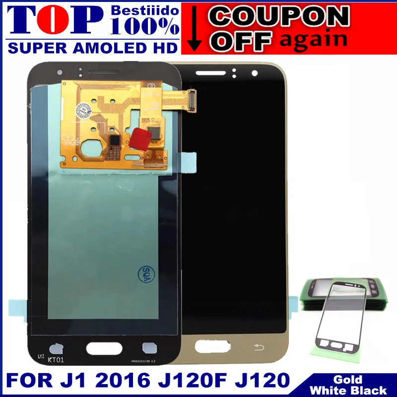 С сенсорным экраном дигитайзер в сборе для Samsung Galaxy J120 2016 J120F J120H J120M AMOLED телефонов