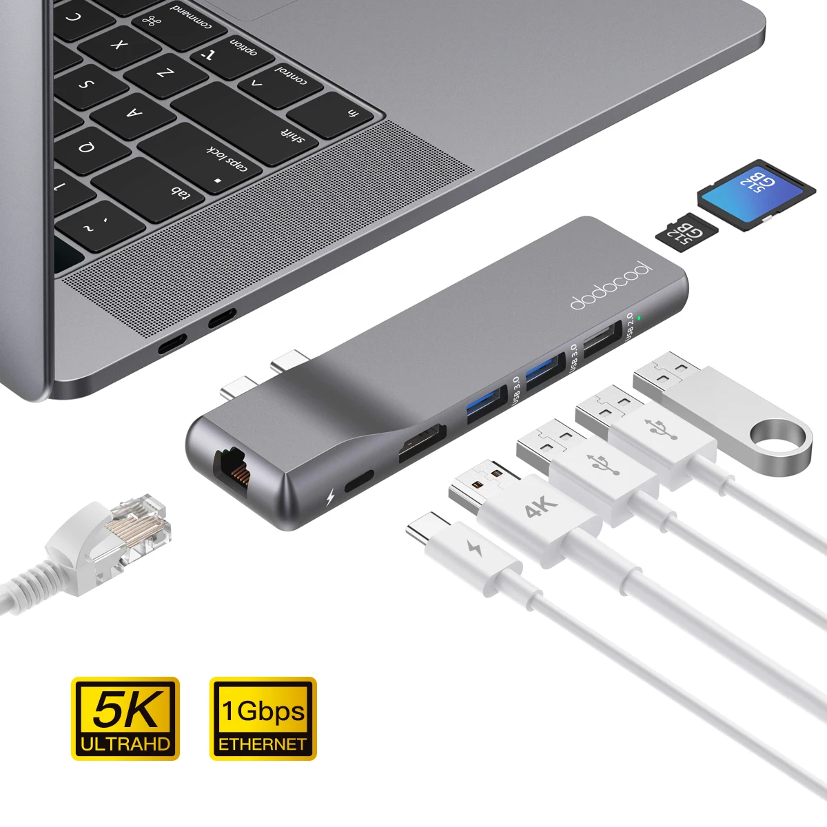 Dodocool USB C концентратор для MacBook Pro адаптер с 1 Гбит/с RJ45 гигабитный Ethernet 4K HD 3 2 0