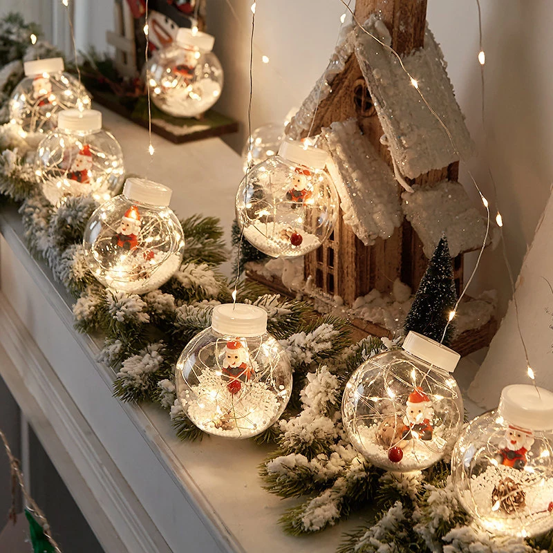 

Christmas Clear Baubles Ball String Light Santa Snowman Xmas Tree Wish Ball Curtain Decoration Light Ornament Navidad Natal Noel