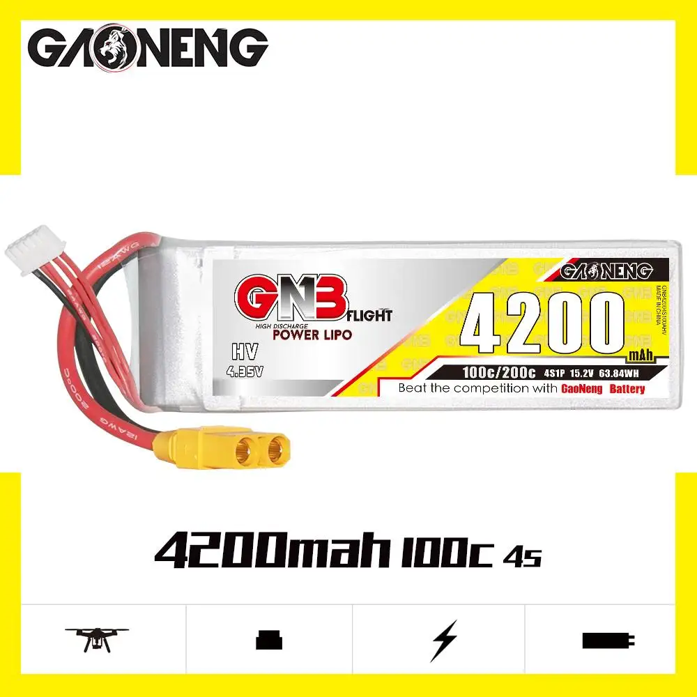 Gaoneng GNB 15,2 V 4200mAh 100C 4S HV LiPo батарея для FPV гоночного дрона RC квадрокоптера T/XT60/XT90/XT150/EC5/TRX вилка Запасная часть
Gaoneng GNB 15,2 V 4200mAh 100C 4S HV LiPo батарея для FPV гоночного дрона RC квадрокоптера T/XT60/XT90/XT150/EC5/TRX вилка Запасная часть
