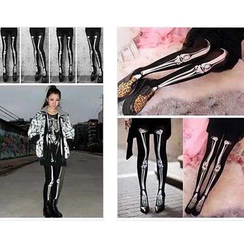 

Womens Stockings Sexy Funny Black Skeleton Tattoo Socks Pantyhose Stockings Tights Leggings Role play party Legs Tights