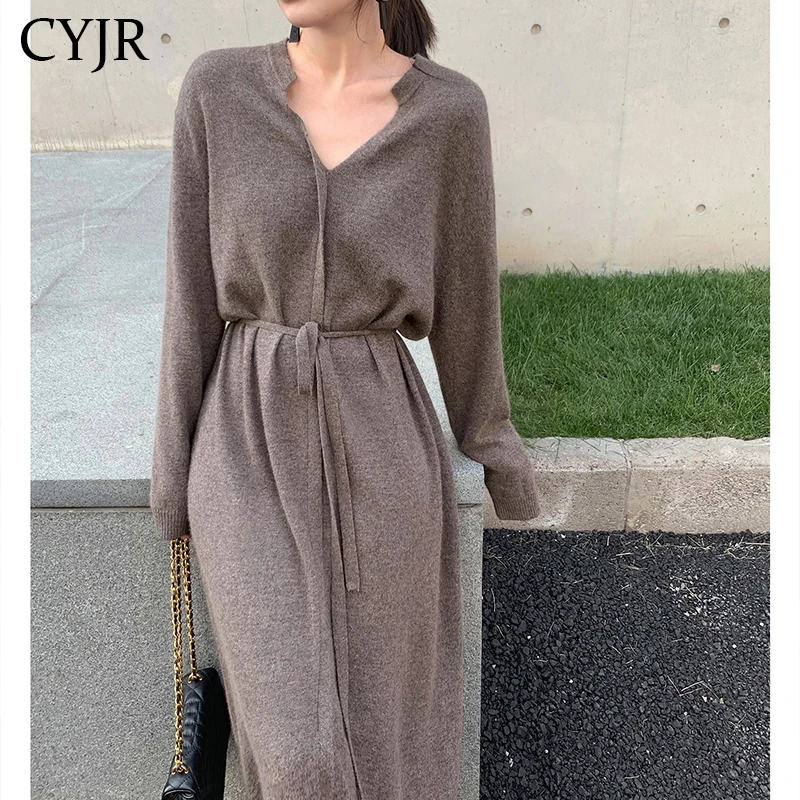 CYJR Vintage Women Knitted Dress Autumn Winter Brief V-neck Warm Drawstring Lace-up Loose Midi Female Sweater Dress 2021
CYJR Vintage Women Knitted Dress Autumn Winter Brief V-neck Warm Drawstring Lace-up Loose Midi Female Sweater Dress 2021
