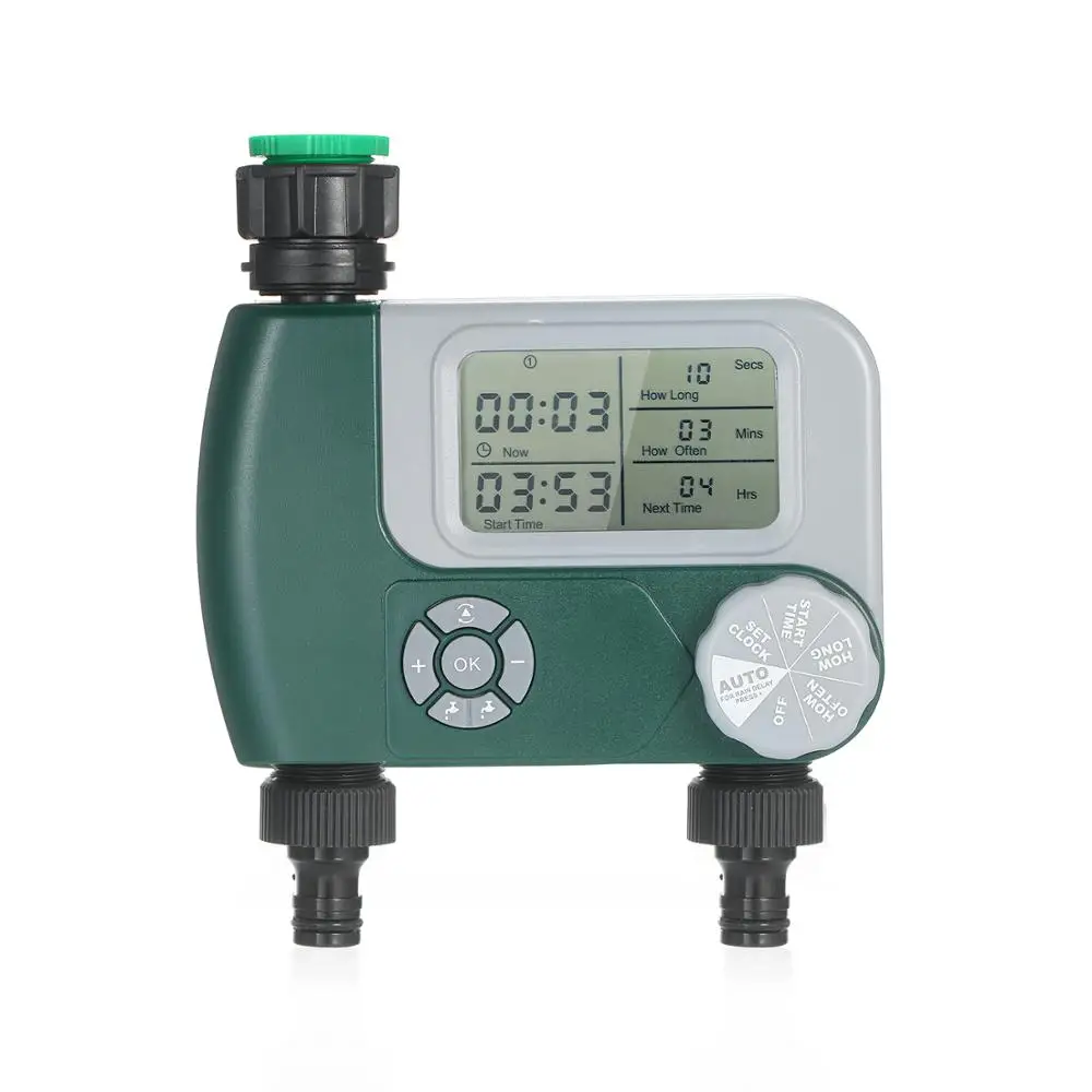 Automatic Watering Sprinkler System Programmable Digital Hose Faucet Timer Irrigation Controller Battery Operated with 2 Outlet
Automatic Watering Sprinkler System Programmable Digital Hose Faucet Timer Irrigation Controller Battery Operated with 2 Outlet