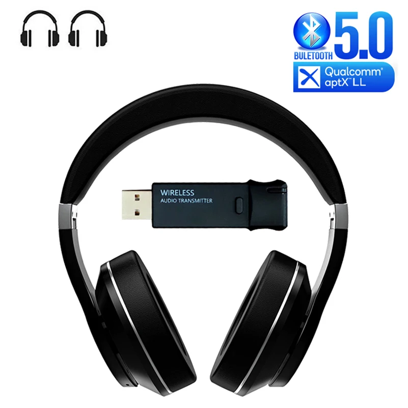 Без задержки Bluetooth 5 0 передатчик + наушники 3 мм AUX разъем Aptx низкая задержка USB ключ