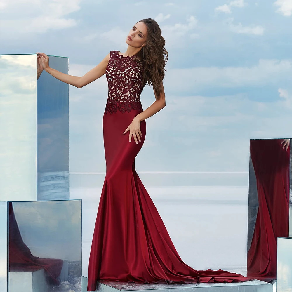 Charming Mermaid Evening Dresses 2021 Summer New Red Wine Solid Color Satin Prom Party Gown For Woman Custom Sheer Neck Backless
Charming Mermaid Evening Dresses 2021 Summer New Red Wine Solid Color Satin Prom Party Gown For Woman Custom Sheer Neck Backless