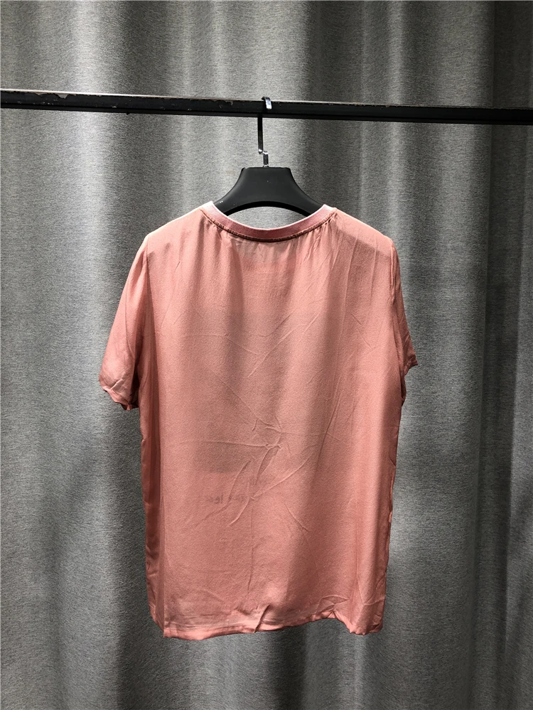Woman Tshirts New Summer Products Fashion Pure Silk Round Neck Short Sleeve Pullover Floral Design On Chest Threaded Neckline
Woman Tshirts New Summer Products Fashion Pure Silk Round Neck Short Sleeve Pullover Floral Design On Chest Threaded Neckline