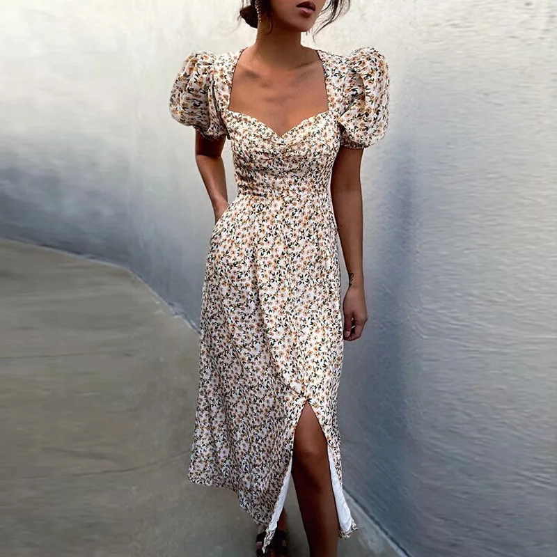 Summer Women Puff Sleeve Slim Fit Dress Fashion Sexy Deep V-Neck Print Party Dress Casual Female High Waist Dress 2021 Vestido 
Summer Women Puff Sleeve Slim Fit Dress Fashion Sexy Deep V-Neck Print Party Dress Casual Female High Waist Dress 2021 Vestido