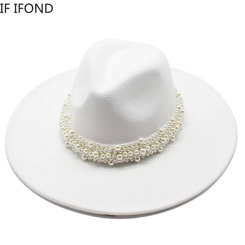 French Style Autumn Winter Big edge Wool Pearl Felt Fedora Hat Women Jazz Hat Party Church Hat
French Style Autumn Winter Big edge Wool Pearl Felt Fedora Hat Women Jazz Hat Party Church Hat