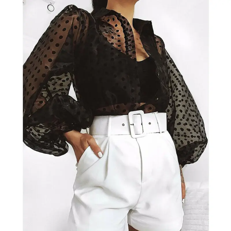 Women Blouse See-through Sheer Sexy Mesh Dot Puff White Black Lantern Sleeve Long Sleeve Tops Shirts
Women Blouse See-through Sheer Sexy Mesh Dot Puff White Black Lantern Sleeve Long Sleeve Tops Shirts