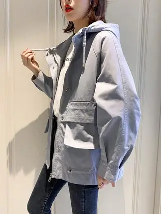 Outer jacket women wear all-match comfortable casual zipper thin round tie hat 
Outer jacket women wear all-match comfortable casual zipper thin round tie hat