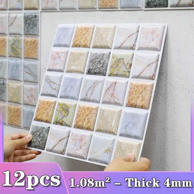 12pcs 3D Mosaic Tile Wall Sticker Self-Adhesive Wall Stickers for Bathroom Kitchen Wall Refurbishment Wall paper Home Wall Decor
12pcs 3D Mosaic Tile Wall Sticker Self-Adhesive Wall Stickers for Bathroom Kitchen Wall Refurbishment Wall paper Home Wall Decor