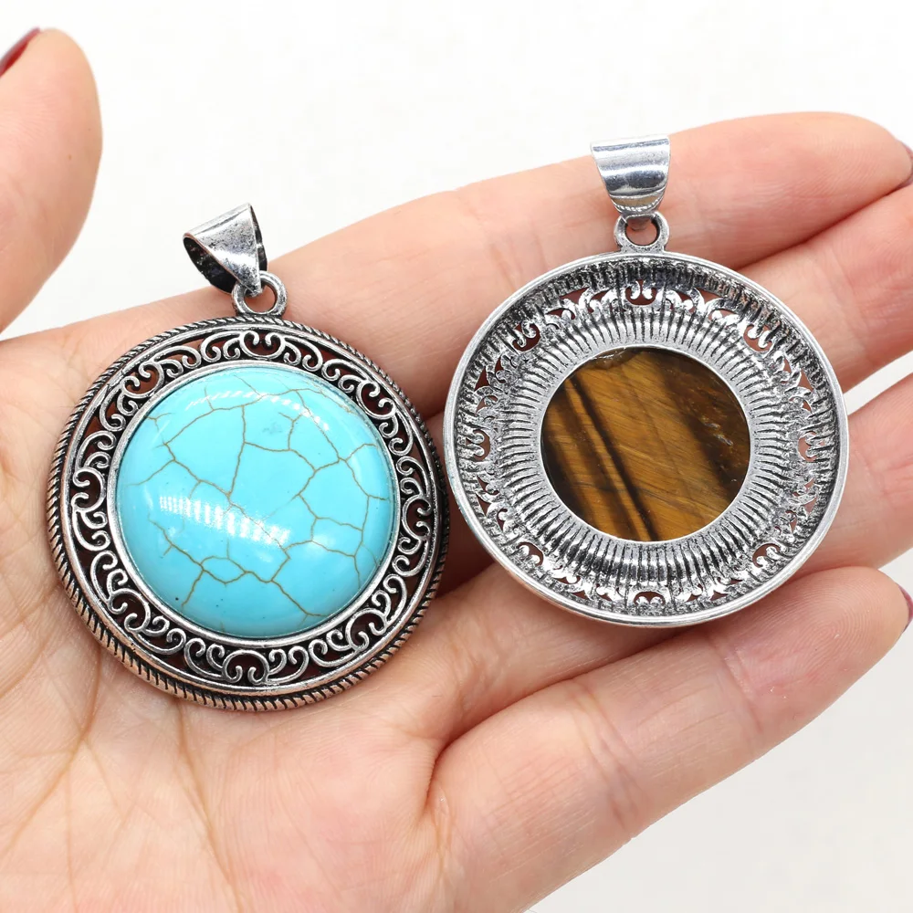 Round Natural Semi Precious Metal Alloy Pendant Exquisite Jewelry Making DIY Crystal Agate Tiger Eye Stone Necklace Earrings
Round Natural Semi Precious Metal Alloy Pendant Exquisite Jewelry Making DIY Crystal Agate Tiger Eye Stone Necklace Earrings