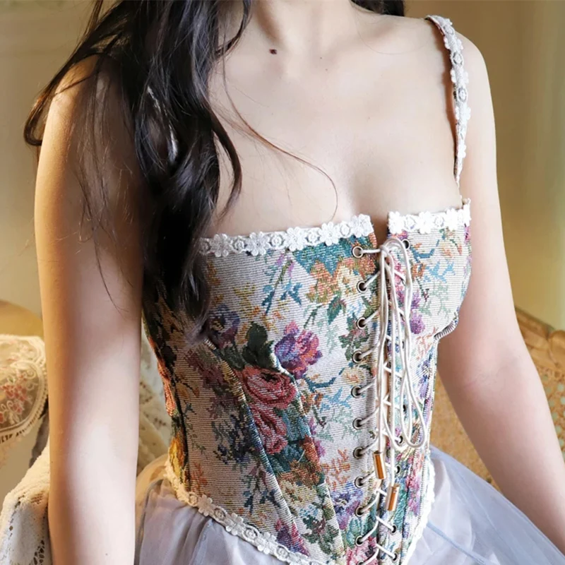 Women Vintage Gothic Floral Printed Lace Corset Crop Top Wear Out Sexy Lace Corsets Bustiers Camis Tank Top Sleeveless Camisole
Women Vintage Gothic Floral Printed Lace Corset Crop Top Wear Out Sexy Lace Corsets Bustiers Camis Tank Top Sleeveless Camisole