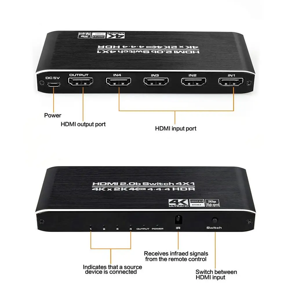 4K HDMI Switch 4 In 1 Out Convenient Durable Switcher High-performance Selector Splitter 
4K HDMI Switch 4 In 1 Out Convenient Durable Switcher High-performance Selector Splitter