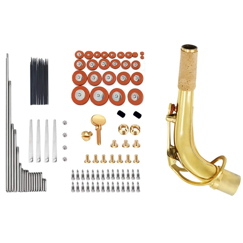 

Альт-саксофон, саксофон с изгибом шеи, латунный материал, аксессуары для саксофона с 119 шт. альт-саксофона, запчасти для ремонта, аксессуары