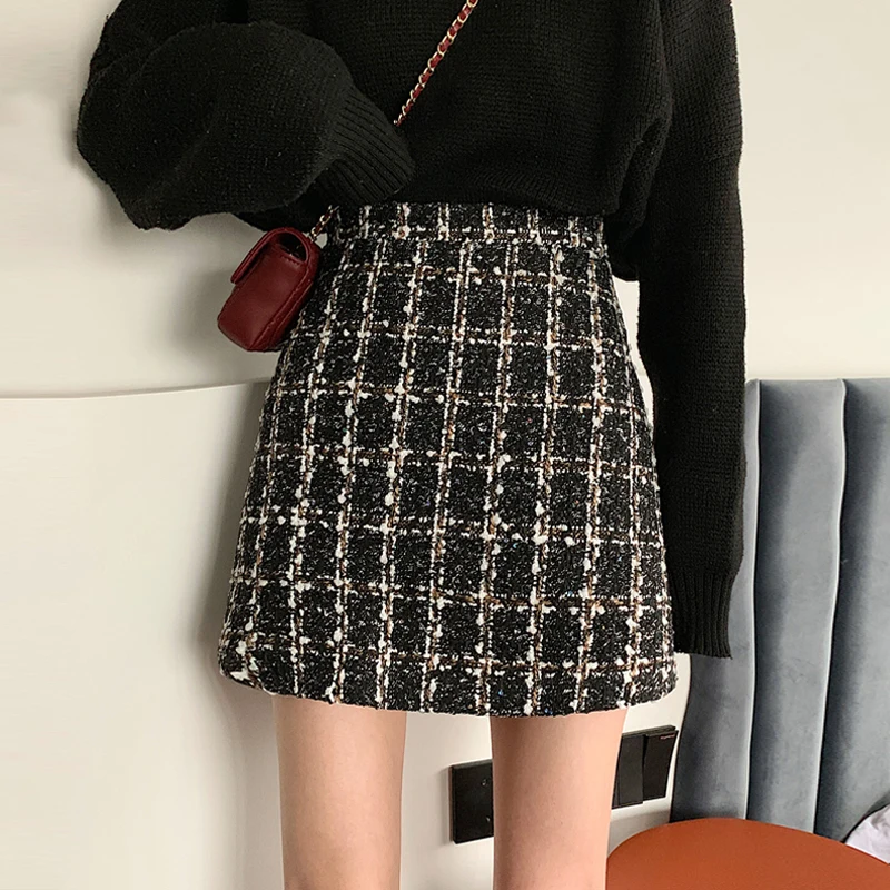 KHALEE YOSE Black Brown Tweed Skirt Women Plaid Mini Skirt Autumn Spring Elegant Jupe Ladies Short A-Line Office Lady Skirts
KHALEE YOSE Black Brown Tweed Skirt Women Plaid Mini Skirt Autumn Spring Elegant Jupe Ladies Short A-Line Office Lady Skirts