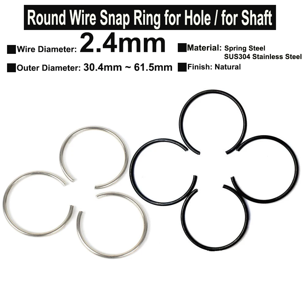 

10Pcs Wire Diameter φ2.4mm SUS304 Stainless Steel / Spring Steel Round Wire Tiny Snap Rings for Hole Retainer Circlips for Shaft