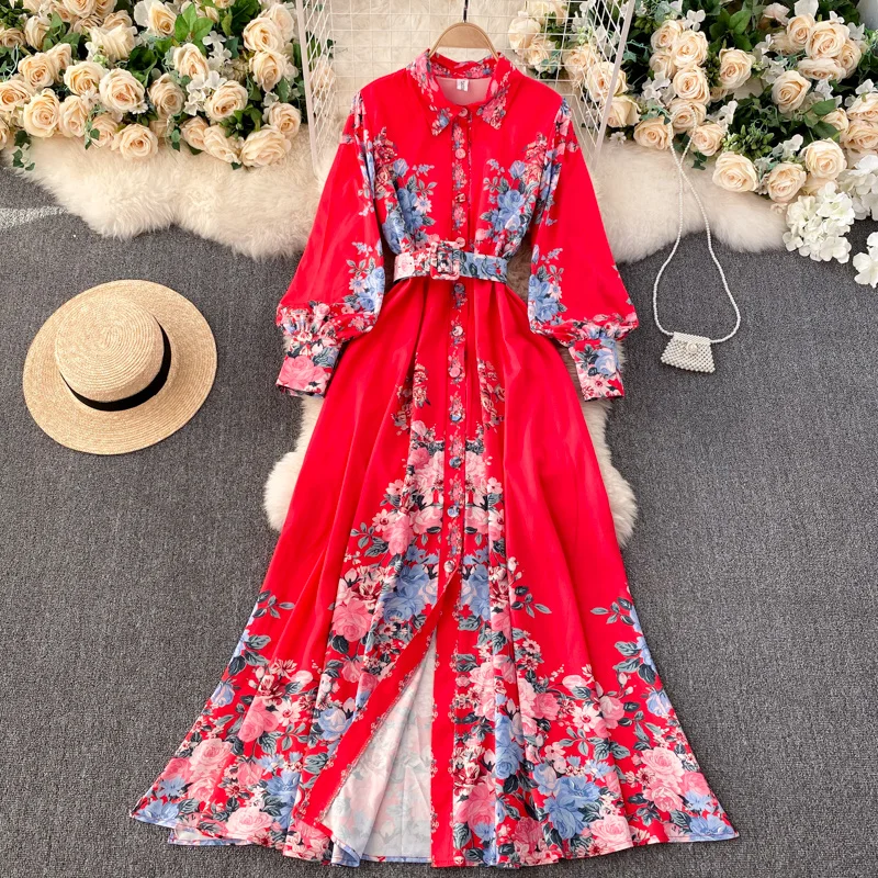 2021 Spring Autumn Dress Women Lapel Trend Retro Floral Printing Long-sleeved Waist Slimming Big Vintage Boho Long Dresses
2021 Spring Autumn Dress Women Lapel Trend Retro Floral Printing Long-sleeved Waist Slimming Big Vintage Boho Long Dresses