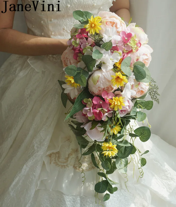 JaneVini 2020 Шелковый букет невесты искусственные цветы водопад цвета шампань