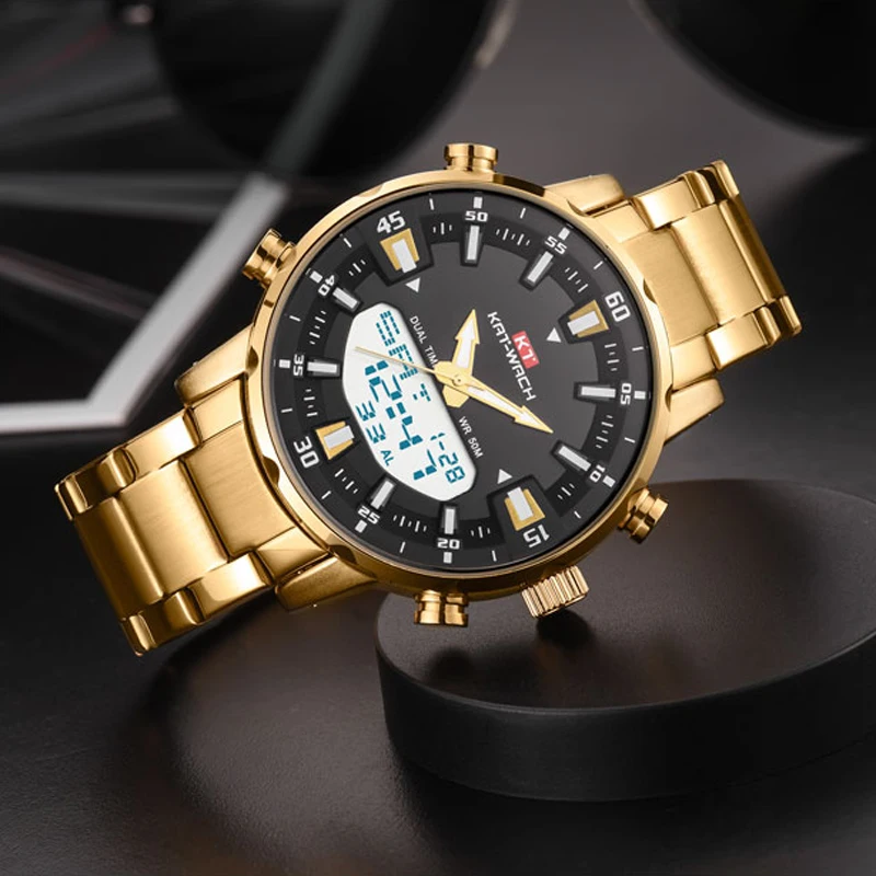 Luxury Golden 5ATM Wrist Watch Men Watches Brand Male For Clock Dual Display Wristwatch Army Outdoor Waterproof | Наручные часы