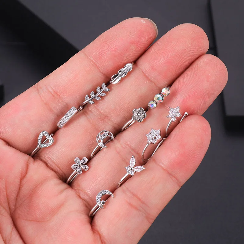 1 PC Heart Butterfly Leaf Star Moon Flower Copper Zircon Non Piercing Fake Nose Ring Ear Clip Cuff Earrings Body Jewelry
1 PC Heart Butterfly Leaf Star Moon Flower Copper Zircon Non Piercing Fake Nose Ring Ear Clip Cuff Earrings Body Jewelry