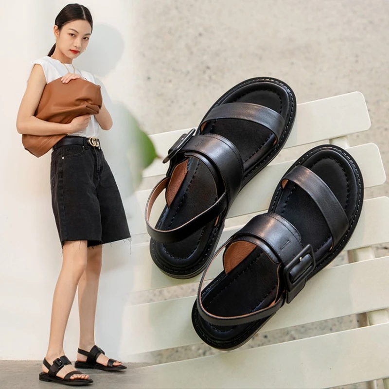 Fashion Upper Genuine Leather Women Low Heel Comfortable Flat Sandal Wide Ankle Strap Big Buckle Open Toe Shoe For Street Style
Fashion Upper Genuine Leather Women Low Heel Comfortable Flat Sandal Wide Ankle Strap Big Buckle Open Toe Shoe For Street Style