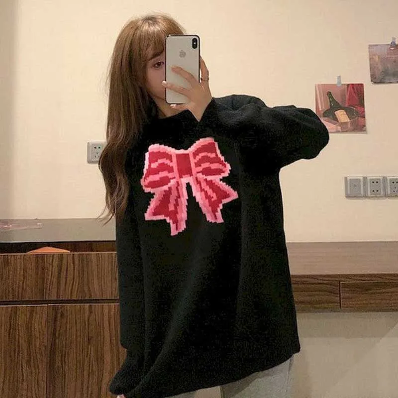 Autumn And Winter New Long-sleeved Round Neck Pullover Sweater Women's Loose Bow Knot Love Jacquard Sweater Girlfriend College S
Autumn And Winter New Long-sleeved Round Neck Pullover Sweater Women's Loose Bow Knot Love Jacquard Sweater Girlfriend College S