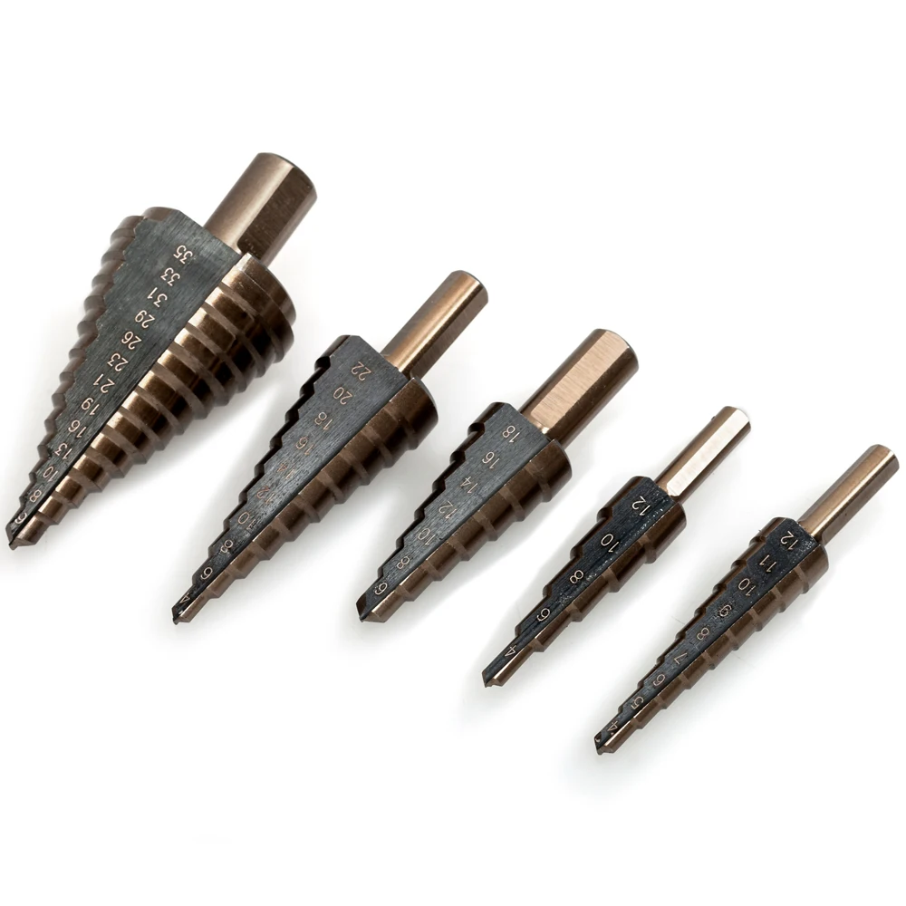 5 pcs Step Drill Bit Set HSS Cobalt Multiple Hole 50 Sizes Cobalt Titanium Conical Carbide Drill Perforator Hole Cutter Tools
5 pcs Step Drill Bit Set HSS Cobalt Multiple Hole 50 Sizes Cobalt Titanium Conical Carbide Drill Perforator Hole Cutter Tools