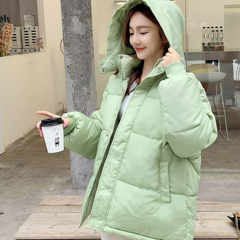 2020 new Korean style hooded down padded jacket women's short loose student bread jacket winter tops 
2020 new Korean style hooded down padded jacket women's short loose student bread jacket winter tops