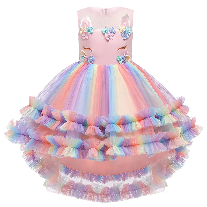 

Платье с цветочным единорогом для девочек, радужный сетчатый костюм для рождественской пасхальной вечеринки, летнее платье маленькой принцессы, детская одежда для детей от 4 до 12 лет