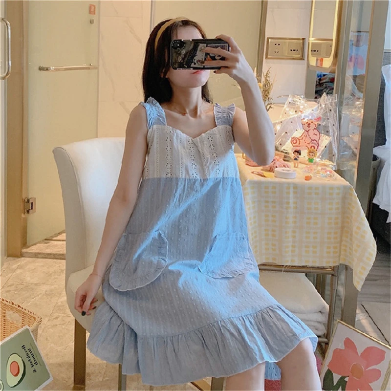 Grey Sling Nightdress Women Sleeveless Vest With Pockets Cotton Home Service Sexy A Line Nightgown dress for women
Grey Sling Nightdress Women Sleeveless Vest With Pockets Cotton Home Service Sexy A Line Nightgown dress for women