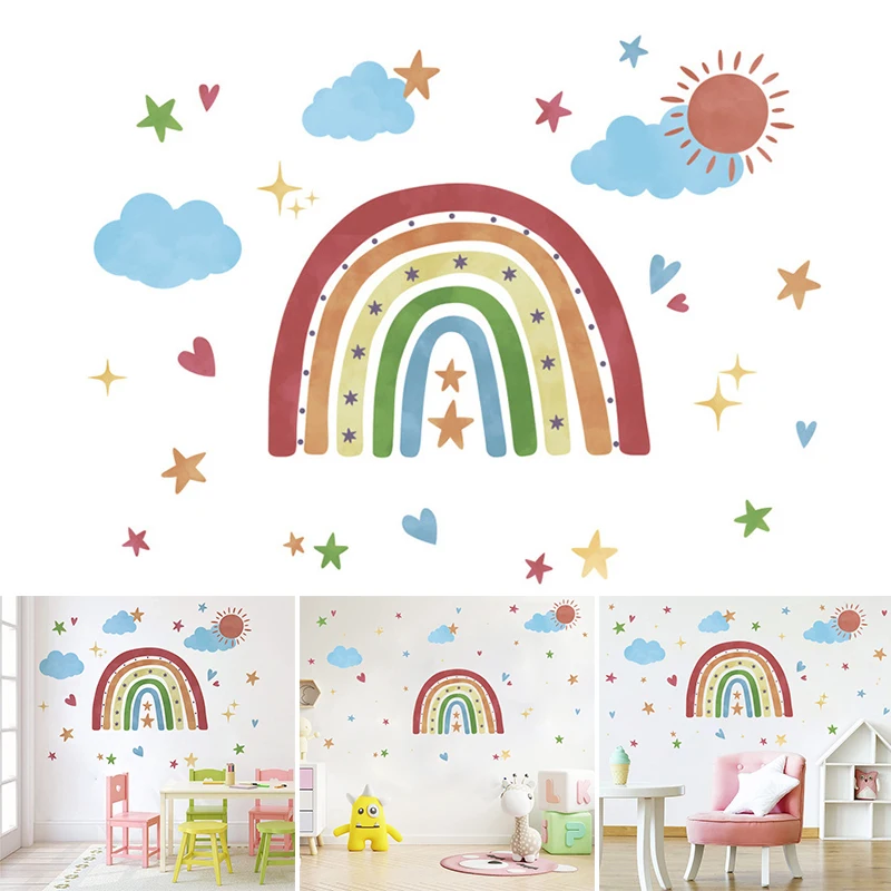Cartoon Peel And Stick Wall Decals Rainbow & Stars & Sun Pvc Sticker Cute Nursery Window Wall Art For Kids Room Decoration
Cartoon Peel And Stick Wall Decals Rainbow & Stars & Sun Pvc Sticker Cute Nursery Window Wall Art For Kids Room Decoration