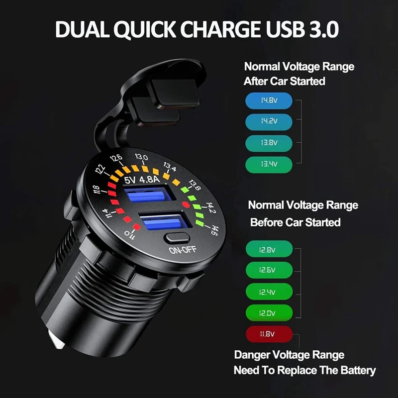 2Pcs Car Charger 36W Dual USB QC3.0 Charging Socket With Color Digital Voltmeter ON/OFF Switch
2Pcs Car Charger 36W Dual USB QC3.0 Charging Socket With Color Digital Voltmeter ON/OFF Switch
