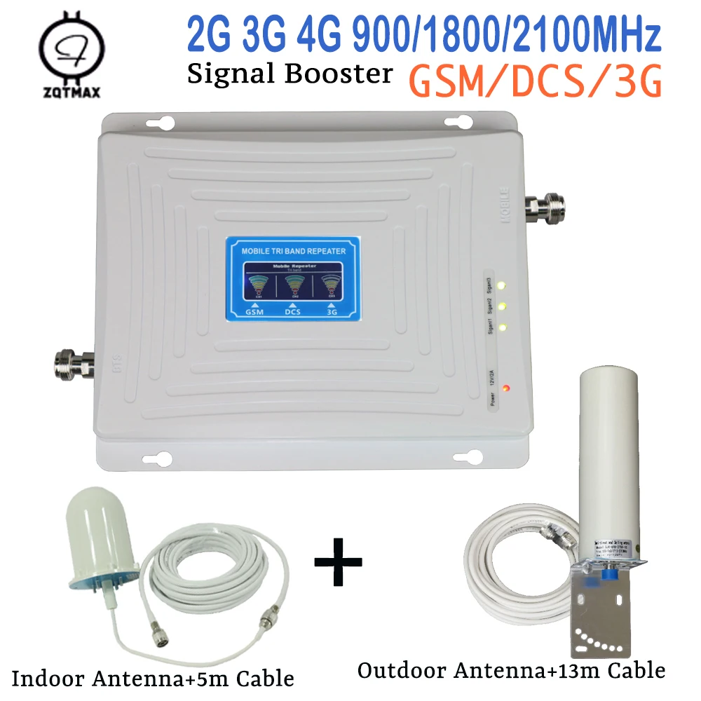 ZQTMAX 2G 3G 4G трехдиапазонный усилитель сигнала GSM 900 + DCS/LTE 1800 (полоса 3) UMTS 2100 1)