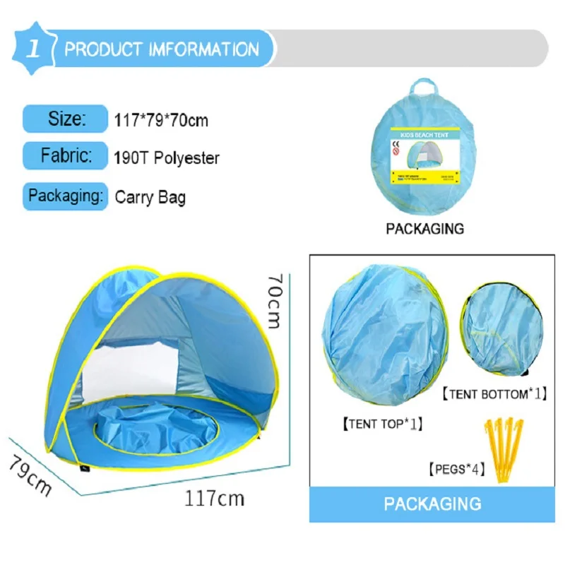 Outdoor Pop Up Tent For Baby Beach Toys Tents Children Kids Play House Waterproof UV-protecting Sunshade Portable Awning
Outdoor Pop Up Tent For Baby Beach Toys Tents Children Kids Play House Waterproof UV-protecting Sunshade Portable Awning