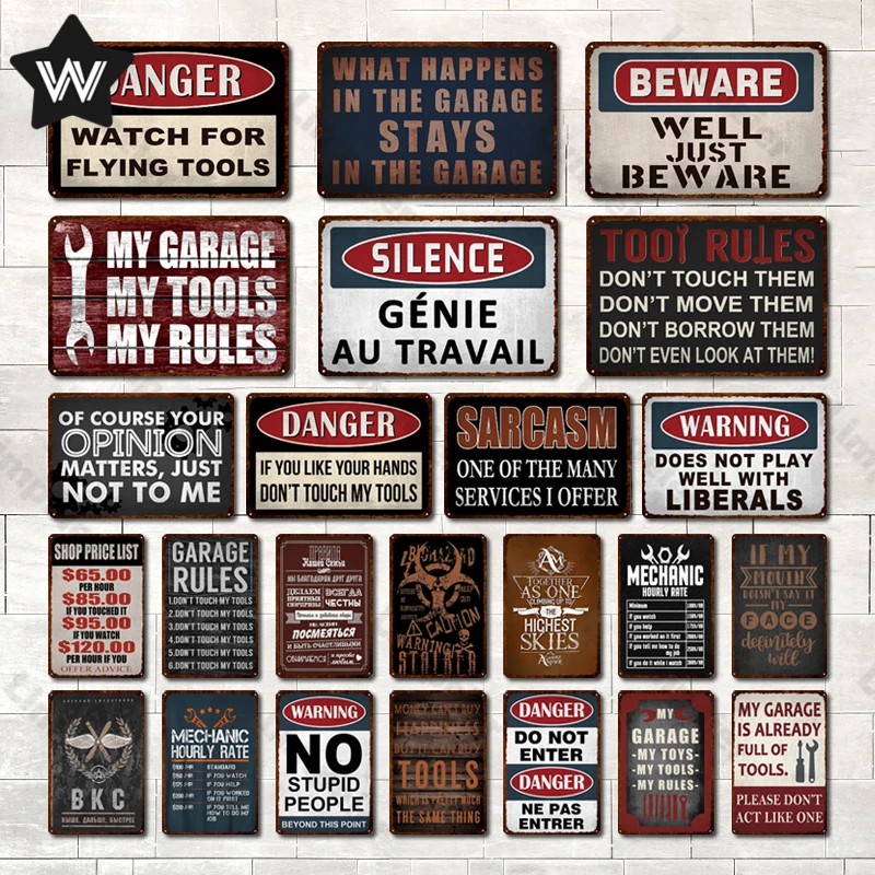 My Garage Rules Warning Tin Sign Beware Vintage Metal Poster Wall Stickers Garage Danger Tin Plaque for Man Cave Club Bar Decor 
My Garage Rules Warning Tin Sign Beware Vintage Metal Poster Wall Stickers Garage Danger Tin Plaque for Man Cave Club Bar Decor